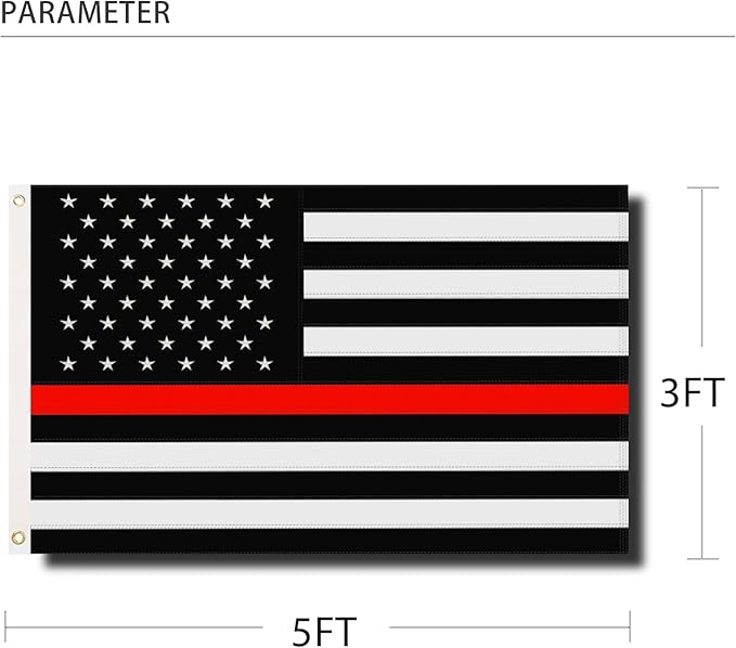 Embroidered Thin Red Line Firefighter Flag 3x5 Outdoor Fire Fighter Flags Polyester Fiber Fireman Flag Banner Bright Color with Durable Canvas Header and 2 Brass Grommets