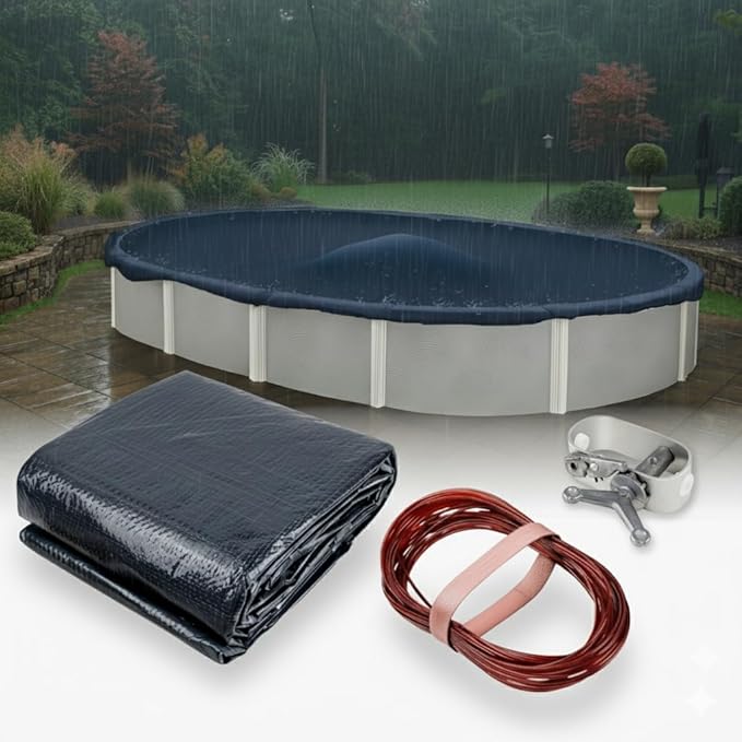 Premium Winter Pool Cover for Above Ground Oval Pool, 18' x 33' Ft., Aboveground Pools Winter Cover, 8-Year Warranty, Includes Winch and Cable, Strength & Durability, UV Protection