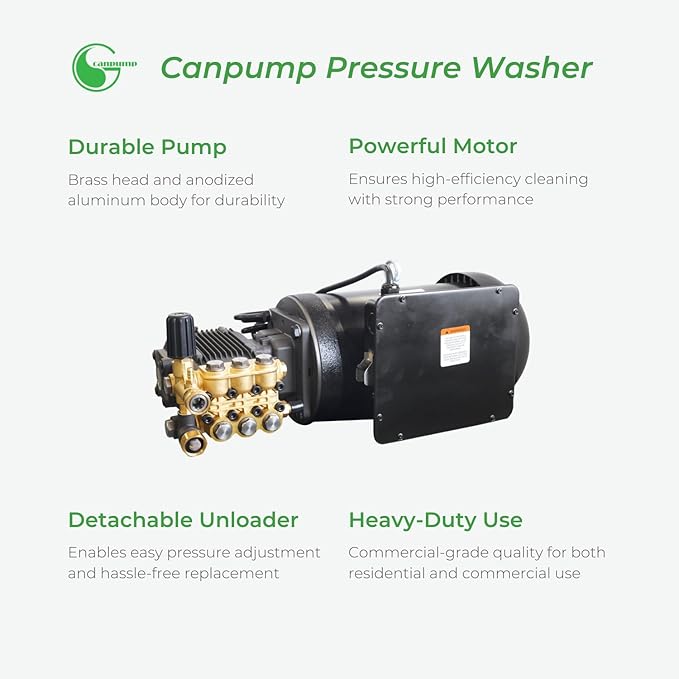 Canpump Electric Pressure Washer 1500 PSI, 5 GPM – Triplex Power Washer Pump, 5 HP Motor 240 V – Includes Wall Mount Bracket, Wireless Control TSS, Spray Gun, Wand, 30-Ft Hose, 5 Nozzles