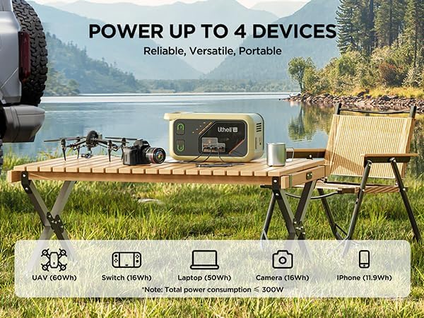 Litheli Portable Power Station 300SE, 255Wh with 100W USB-C Input/Output, 110V Pure Sine Wave AC Outlet, Solar Generator for Camping, Travel, Outdoors, Emergency, LED Display