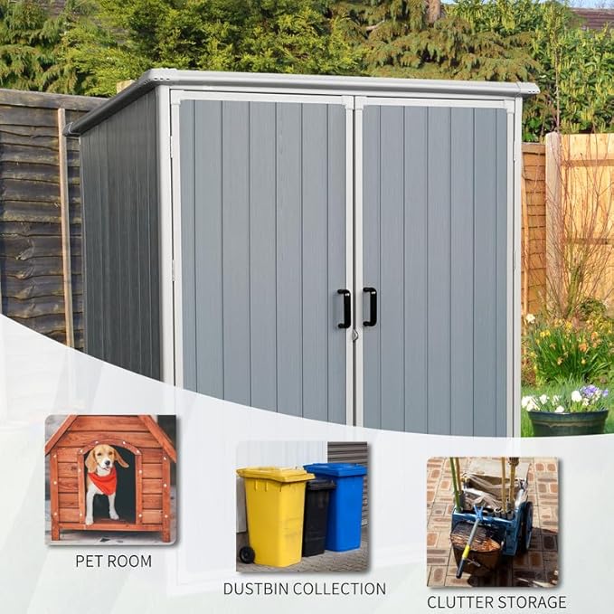 5x3 FT Resin Outdoor Storage Shed with Floor, Waterproof Resin Cabinet with Lockable Door, Outside Plastic Tool Garden Sheds for Backyard Lawn Patio Furniture, Bikes, Accessories, Gray