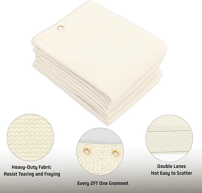 SUNNY GUARD Shade Cloth Custom Size 13x20 FT Sun Shade Screen Fabric Shade Cover Tarp with Grommets for Pergola Backyard Garden, Butter Cream(We Customized)