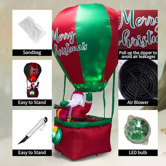 TRMESIA 8FT Christmas Inflatable Santa Claus Decoration Hot Air Balloon，Easter Blow up Outdoor Decorations with LED Lights Easter Blow up Decor for Indoor Outdoor Yard Lawn
