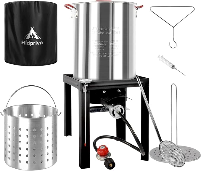 36QT Turkey Fryer Kit, Waterproof Cover & 12-inch Skimmer, 55,000BTU Propane Burner Stove, Aluminum Turkey Fryer Pot, Outdoor Deep Fryer, Crawfish Boiler with Basket