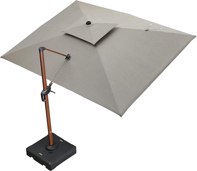 PURPLE LEAF 9' X 12' Patio Large Cantilever Umbrella Outdoor Square Wood Umbrellas Offset Umbrella Heavy Duty Sun Umbrellas for Garden Deck Pool, Heather Taupe