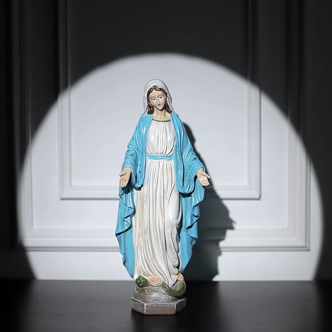 Our Lady of Grace Blessed Virgin Mother Mary Statue Catholic Religious 15.8 Inch Colored Resin Statue Figurine for Garden, Outdoor, Patio, Cemetery Grave Stone (Monther Mary)