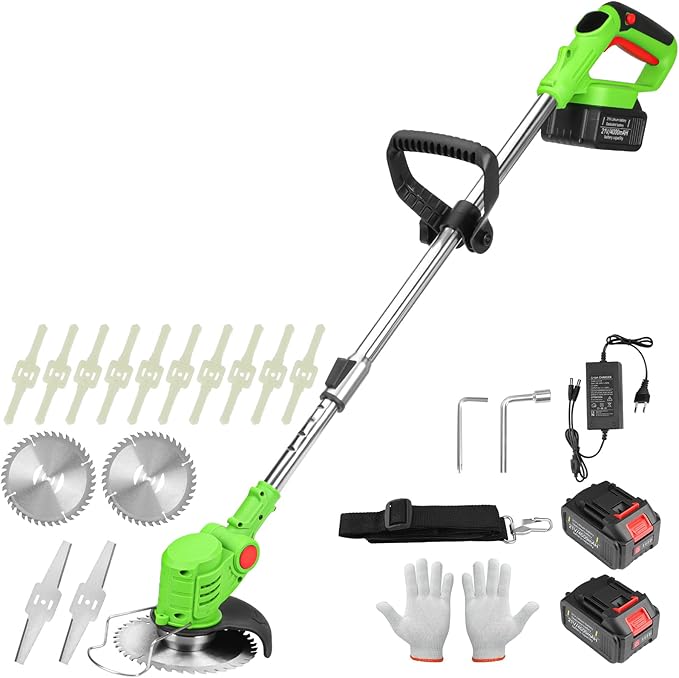 Electric Weed Wacker Cordless, 4-in-1 Cordless Weed Wacker, Battery Powered Weed Eater String, 21V Electric Weed Eater, for Lawn, Bush Trimming(with 2 x 4.0Ah Batteries and Fast Charger Included)