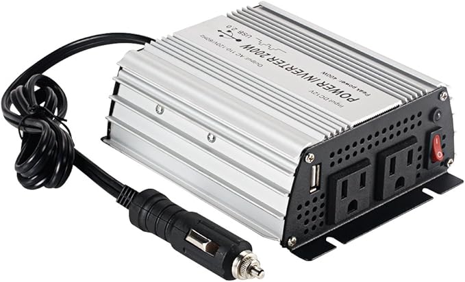 200W Power Inverter DC 12V，Output 110V-120V AC Car Inverter with USB Car Adapter