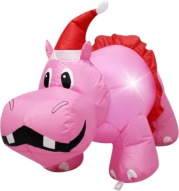 Christmas Inflatable Hippo 3.5ft Outdoor Decoration, Blow up Cute Pink Hippopotamus in Santa Hat and Red Dress with LED Lights, Suitable for Lawn Garden Party Holiday Easter Spring Decoration