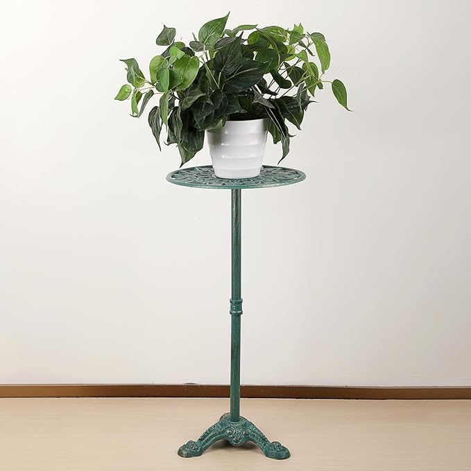 OwnMy Cast Iron Tall Plant Stand Heavy Duty Flower Pot Holder, Decorative Pedestal Potted Plant Rack, Indoor Outdoor Wrought Iron Large Single Plant Stand for Patio Garden Home, Antique Green