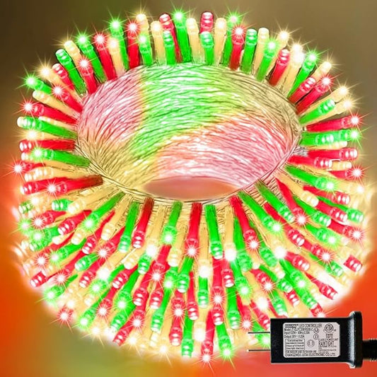 66ft Christmas Decorative Mini Lights, 200 LED Transparent Wire Fairy Starry String Lights Plug in, 16 Lighting Modes for Outdoor Xmas Tree Wedding Party Decoration (Red Green Warm)
