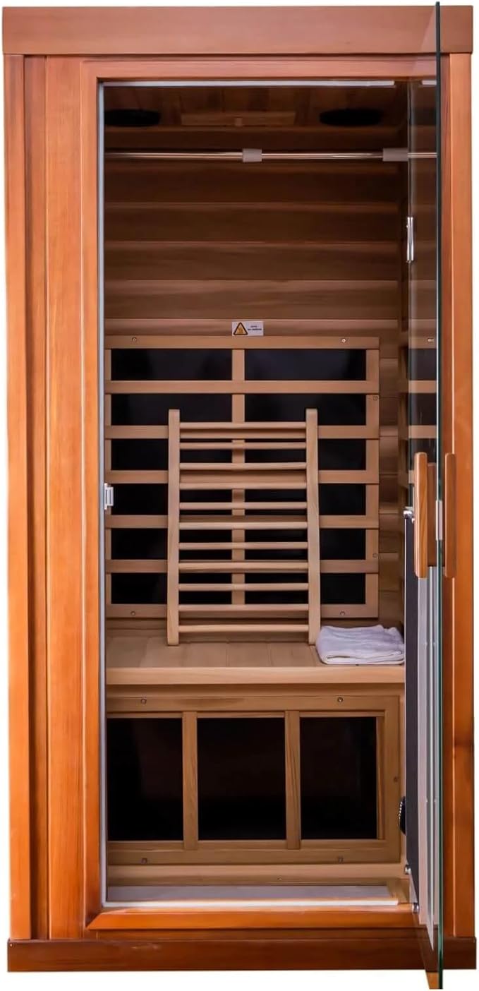 Red Cedar Personal Far Infrared Indoor Sauna Room, Indoor Sauna for Home Spa with Door Heating, 1350w, 8 Heating Plates, Bluetooth Speaker, Reading Lamp, Toughened Glass Door.