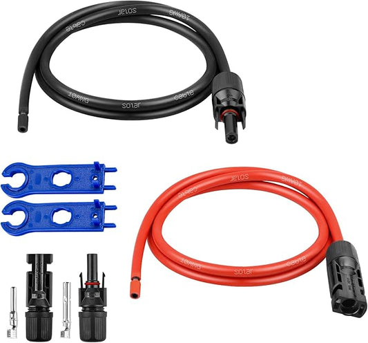 XRDS -RF Solar Extension Cable 10AWG, 3FT Red & Black Solar Panel Wire with Solar Connector, PV Wire with Disconnect Wrenches & Extra Male/Female Connectors for RV, Camper, Inverter, Off-Grid System