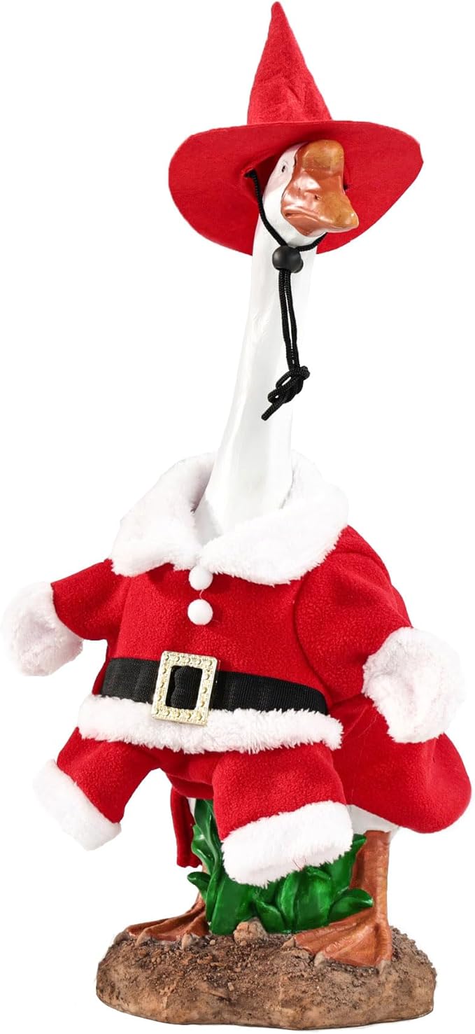 Christmas Goose Outfit Santa Porch Goose Outfits Xmas for 23" Yard Lawn Outdoor Garden Patio Statue Santa Holiday Decor