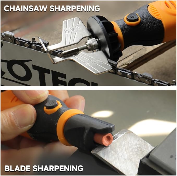 Hoteche Cordless Electric Chainsaw Sharpener Kit Handheld Chains Blade Sharpening Tool with 3 Diamond Sharpening Bits