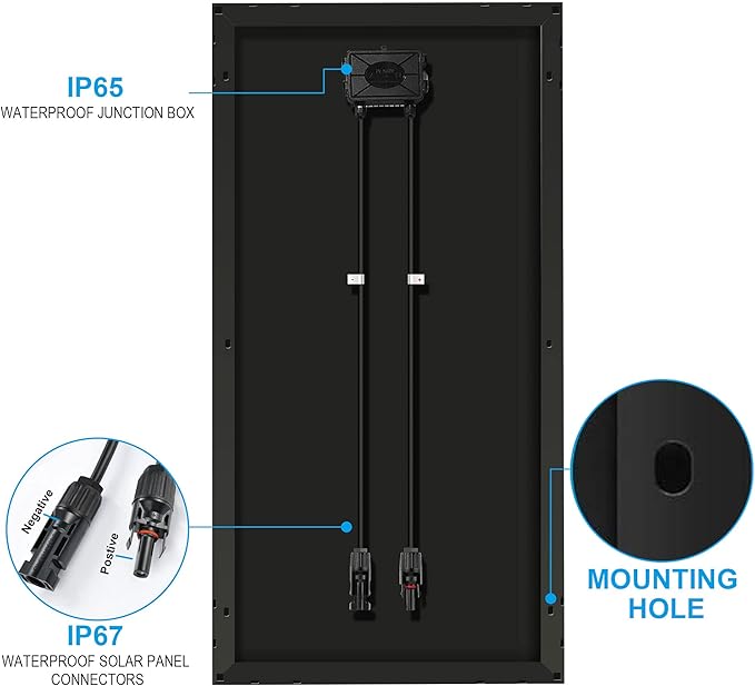 ACOPOWER 12V 200W Mono Solar Panel for 12V Battery Charging,Singel Panel Only,Off-Grid System(Panel Only)