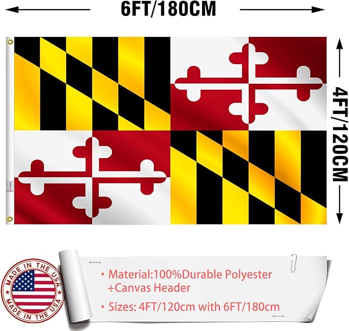 Maryland States Flag 4x6 Outdoor Made in USA - Double Sided Heavy Duty Vivid Color Maryland MD Flags with 2 Brass Grommet