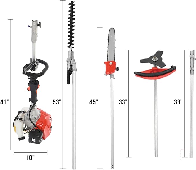 Gas Weed Eater,Weed Wacker 5 in 1 Multi Functional Trimming Tools Gas Hedge Trimmer 52cc Petrol String Trimmer Chainsaw Brush Cutter Pole Saw with Extension Pole Handheld Trimmer for Home Yard Orange