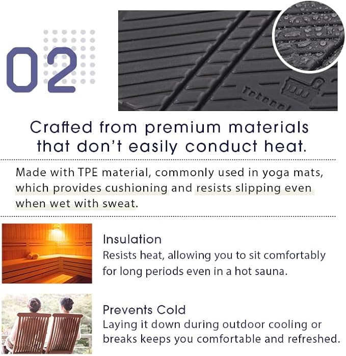 Sauna Mat/Personal Seat Pad – for Sauna, Spa, and Outdoor Use Black