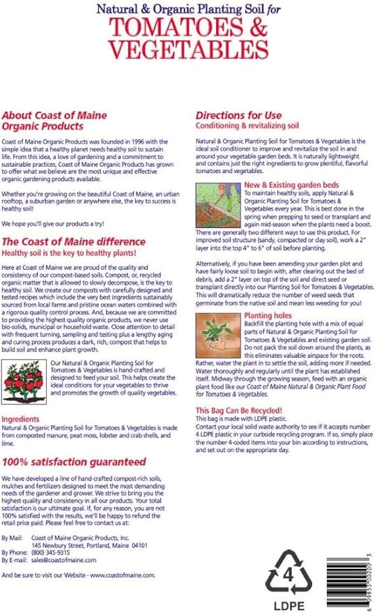 Coast of Maine Tomatoes and Veggies (20qt) Organic and Natural Planting Soil, Crafted for Vegetable Gardens and Organic Growers