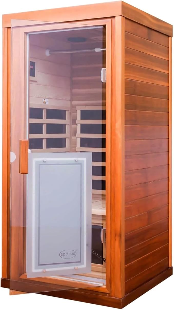 Red Cedar Personal Far Infrared Indoor Sauna Room, Indoor Sauna for Home Spa with Door Heating, 1350w, 8 Heating Plates, Bluetooth Speaker, Reading Lamp, Toughened Glass Door.