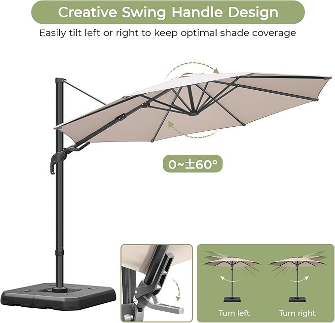 10 FT Patio Umbrella, Outdoor Cantilever Round Umbrella with Creative Swivel Handle and Tilt, Olefin Large Offset Umbrella with 360-degree Rotation Table Garden Pool Patio Umbrellas, Champagne