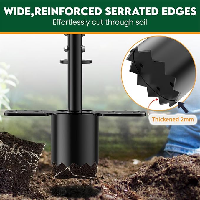 BreeRainz Bulb Planter Tool Long Handle,Height Adjustable Sod Plugger Tool w/ 3.5" Wide Serrated Base,Heavy Duty Dual-Peda Garden Tool for Planting Tulips, Iris, Daffodils,Soil Sampler Transplanting