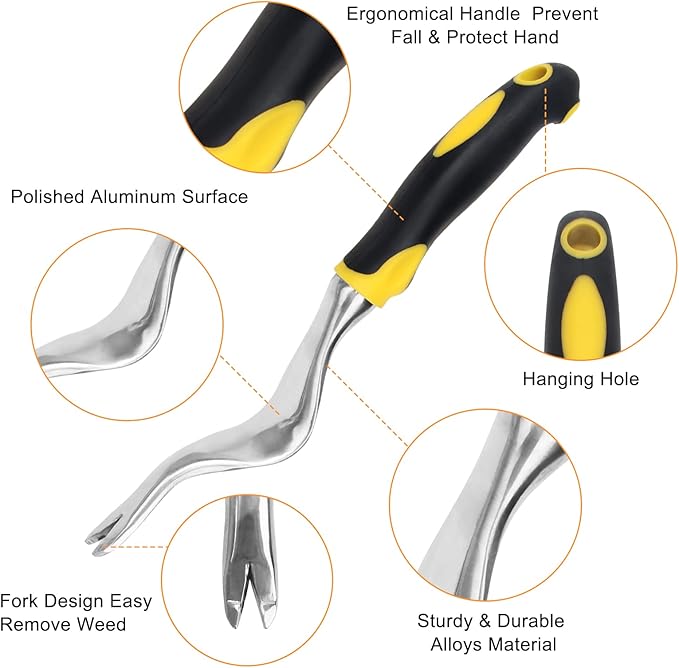 Hand Weed Puller Tools Garden Crack Weed Remover Tool Aluminium Manual Weed Pulling Tools with Ergonomic Rubberized Grip for Garden Lawn Farmland Yard Transplant（2Pcs）