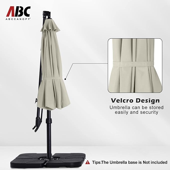 ABCCANOPY 10FT Cantilever Umbrella Offset Hanging Patio Umbrella with Base Stand Rotate and Tilt，Suitable for Garden, Lawn, Backyard（Light Beige）