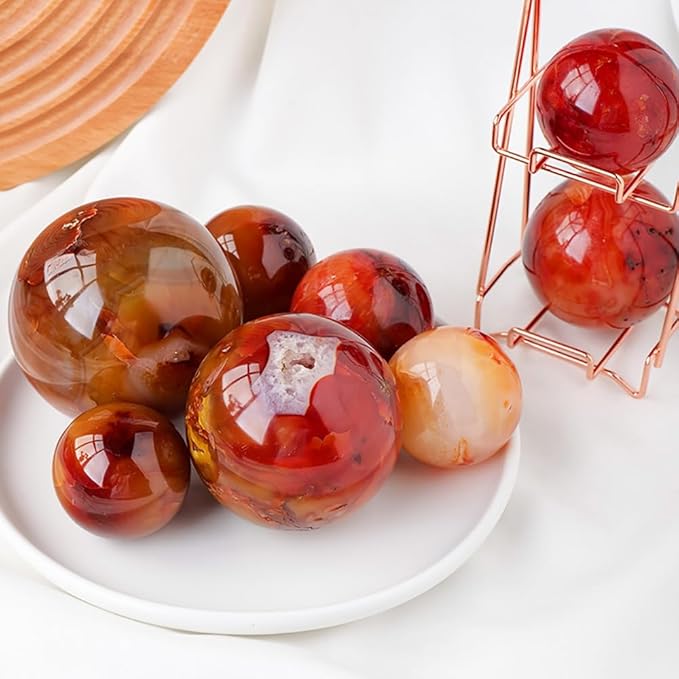JIC Gem 3.1-3.5 inch(80-90mm) Large Red Agate Large Crystal Ball Round Healing Crystals Decorative Sphere with Wooden Stand Meditation Witchcraft Home Decor