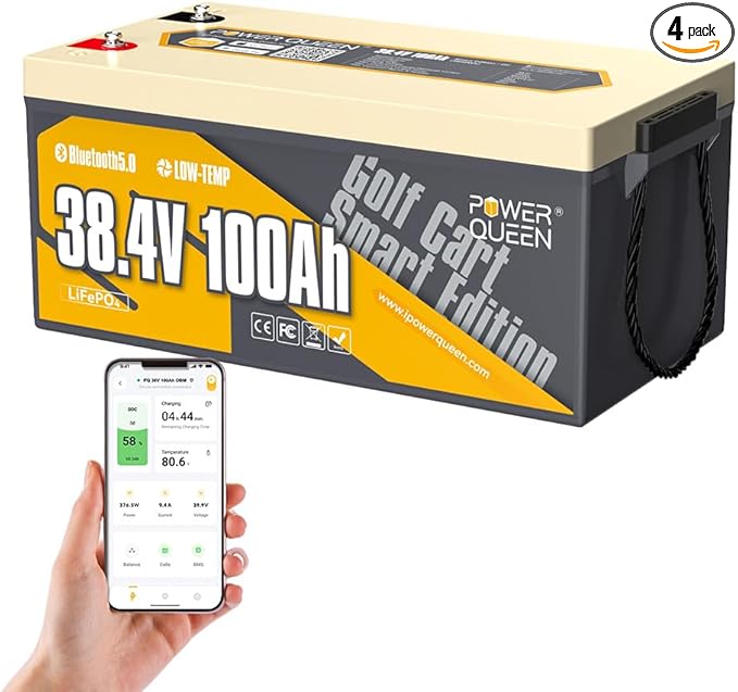 Power Queen LiFePO4 Battery 36V 100Ah, Bluetooth Lithium Battery 15000+ Cycles, Group 8D,Low Temp Protection for 36V-72V Electric Outboard Motors, Marine, Golf Cart E-Z-GO TXT, Off-Grid, Home Energy
