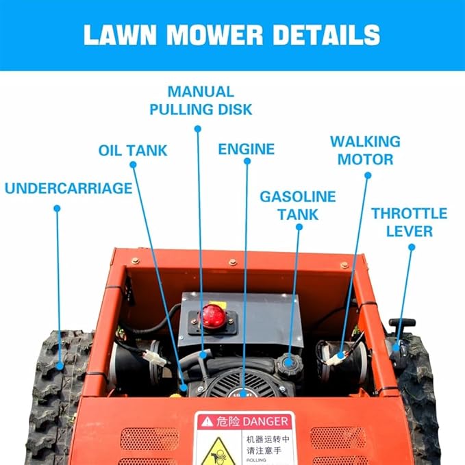 DIGMIGHT9 HP Gas RC Robotic Lawn Mower with Snow Plow - Remote Control Lawn Mower Robot, 600m Range, 21.6" Cutting Width for Slopes, Orchards & Commercial Use (Orange)