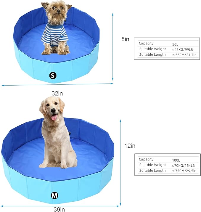 Foldable Pet Dog Kids Swimming Pool(40'' x 12''),Plastic Anti-Slip PVC Bathing Tub Swimming Pool Durable Fiberboard Kiddie Pool Blue