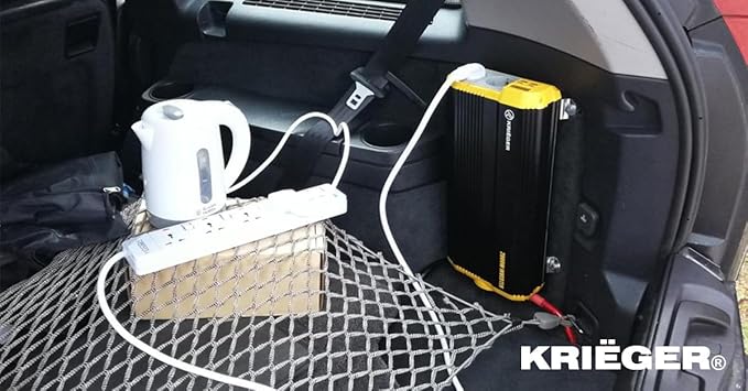 K KRIËGER 1500 Watts Power Inverter 12V to 110V, Modified Sine Wave Car Inverter, Dual 110 Volt AC Outlets, Hardwire Kit, DC to AC Converter with Installation Kit - ETL Approved Under UL STD 458