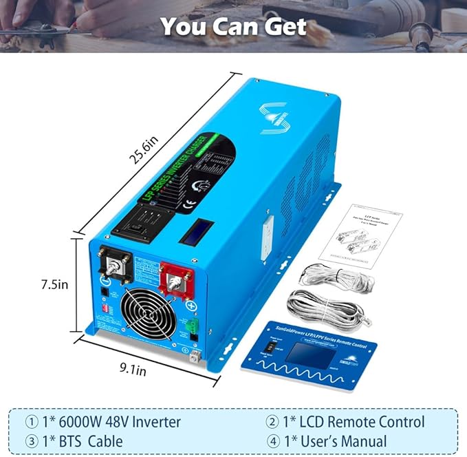SUNGOLDPOWER UL1741 6000W 48Vdc Pure Sine Wave Inverter Low Frequency 240Vac Input 120Vac/240Vac Output Split Phase with Battery Charger Off-Grid 18000W Peak