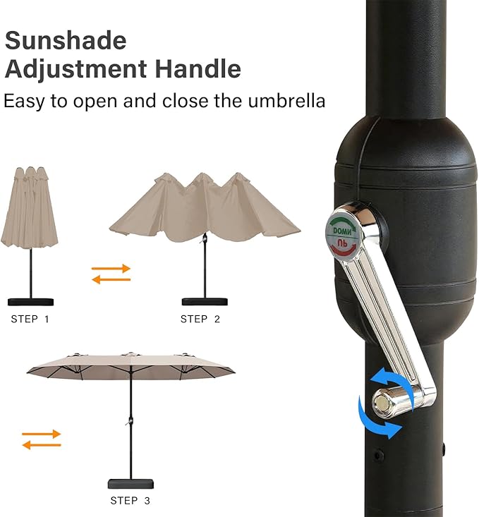 15ft Large Patio Umbrellas with Base Included, Outdoor Double-Sided Rectangle Market Umbrella with Stand, Outside Umbrellas for Poolside Lawn Backyard