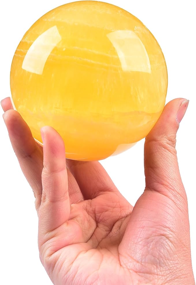 JIC Gem Large Yellow Fluorite Crystal Sphere Ball with Wooden Stand Yellow Healing Crystal Decorative Ball 90-100mm