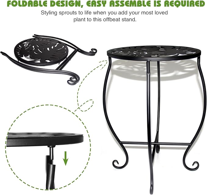15" Tall Metal Plant Stand, 8" Wide Round Plant Stand for Flower Pot Rustproof Iron Plant Holder for Indoor Outdoor Use, Easy Assemble Flower Stand for Home Garden Display Greenery (Round 2pcs)
