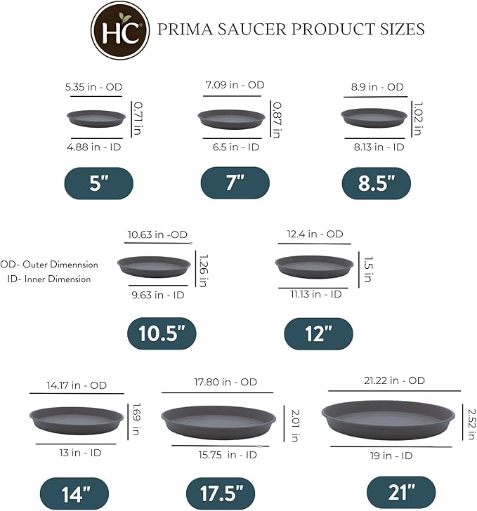 The HC Companies 8.5 Inch Round Prima Plastic Plant Saucer - Indoor Outdoor Plant Trays for Pots - 8.90 Inchx8.90 Inchx1.02 Inch in Warm Gray