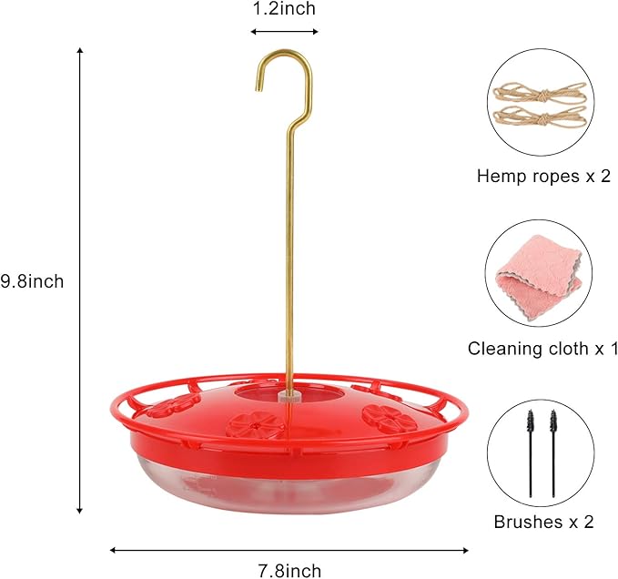 Hummingbird Feeders for Outdoors Hanging - 2 Pack No Leak Humming Bird Feeder, Easy to Clean & Fill, High View Perch, 5 Feeder Ports, Perfect for Hanging on The Tree,Yard. Hanger Incl,14 Oz