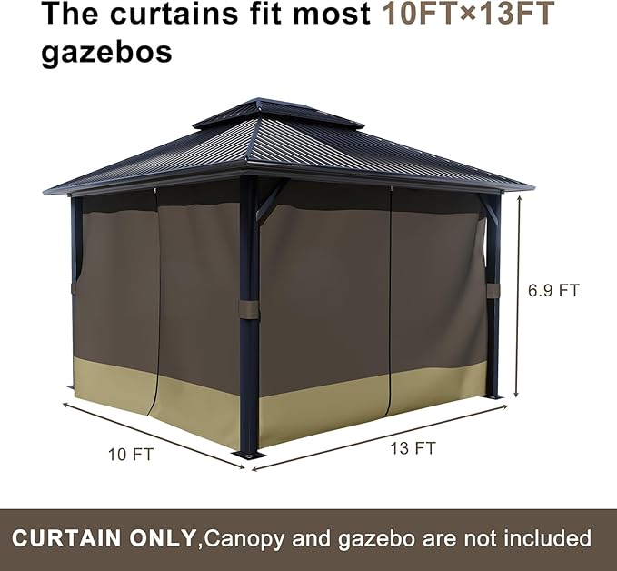 BPS 10' x 13' Gazebo Curtain Privacy 4-Panel Sidewall Outdoor Replacement Shade (Only Curtain)
