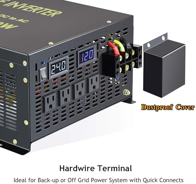 WZRELB Pure Sine Wave 5000W (10000W Surge) 24V Power Inverter DC to AC Power - Solar, RV (RBP-500024)