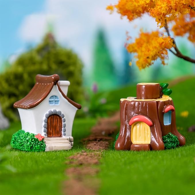 4 PCS Mini House Figurines, Miniature Village Hut Figurine, Fairy Garden Cottage Micro Landscape Ornaments Accessories for Bonsai, Succulent Planting, Flower Pots (4pcs)
