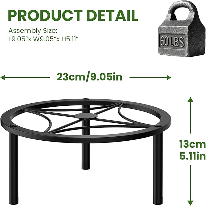 TOSKING Heavy Duty Metal Plant Stand - 9-inch Round Tray with Geometric Pattern, Adjustable Leveling Feet & Rust-Resistant Finish for Indoor/Outdoor Use