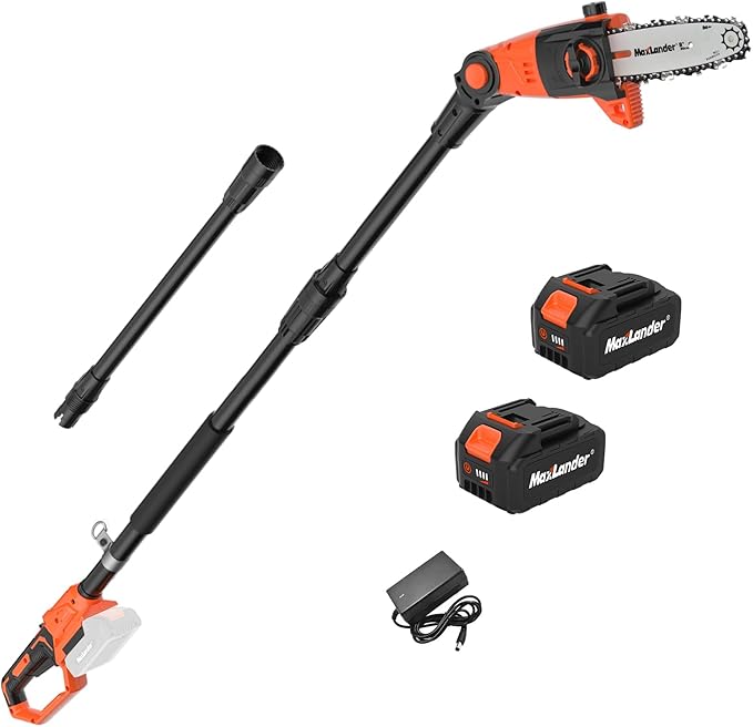 8-Inch Cordless Pole Saws for Tree Trimming, 20V Electric Pole Saw with 2 x 3.0Ah Battery & Charger, 16ft/s Cutting Speed Auto Oiling Multi-Angle Pole Chainsaw,15-Feet Maximum Adjustable Reach
