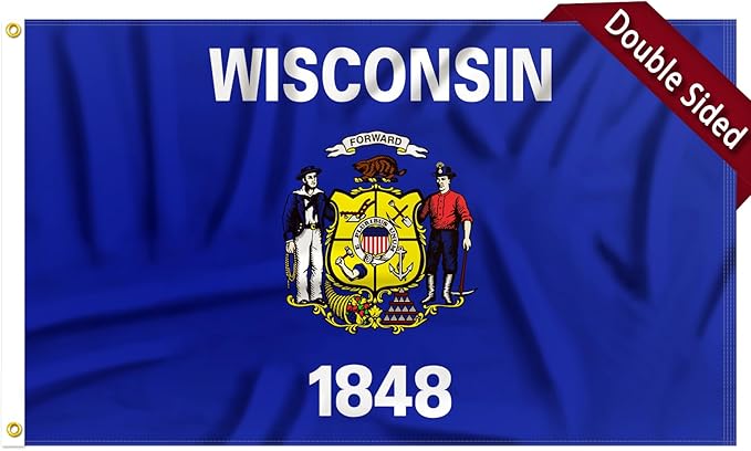 FLAGWIN Wisconsin Flag 3x5 FT - 3 Ply Double Sided Polyester Wisconsin State Flag with Brass Grommets - Vivid Color and Fade Proof State of Wisconsin Flags 3x5 Outdoor