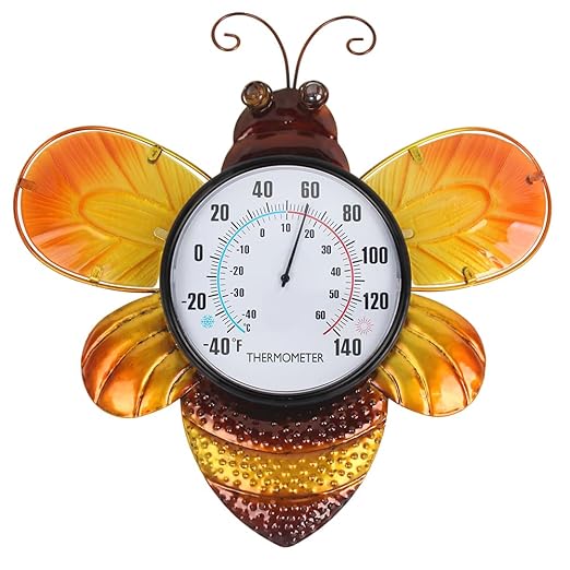 Indoor Outdoor Thermometer, Bee Wall-Mounted Thermometer Waterproof for Patio Garden Yard & Living Room, No Battery Needed