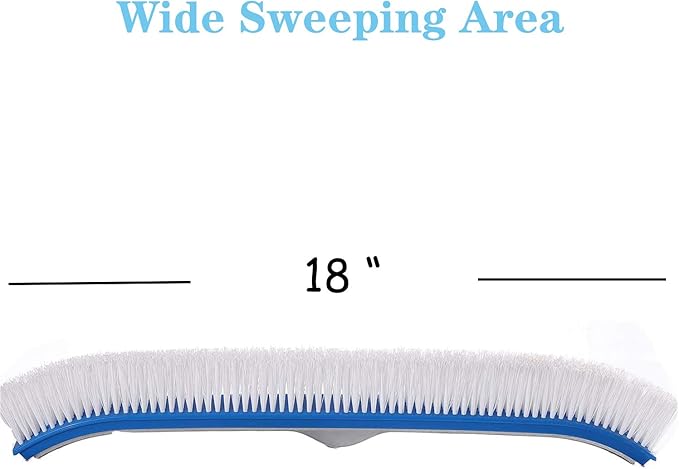 HOSKO Swimming Pool Brush for Wall Tile,Pole Length Adjustable 10FT,18.5" Polished Aluminum Back Cleaning Brush Head Nylon Bristle for Pool Cleaning（10 FT）