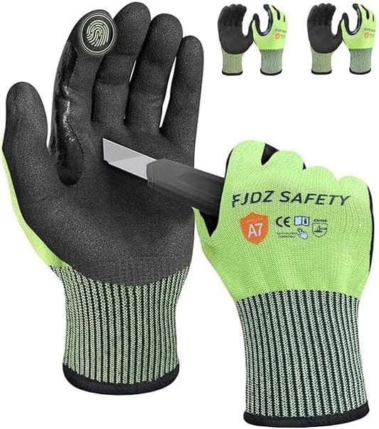 A7 Cut Resistant Work Gloves, 3 Pairs Nitrile Coated Cutting Glove for Woodworking,Construction,Fishing,Metalwork