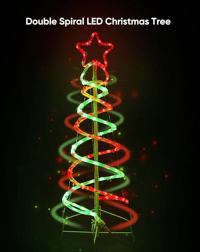 Double Spiral Christmas Tree Light Outdoor, Outdoor Light Up Christmas Tree with 8 Mode Controller, 120V Plug&Play ETL Waterproof for Xmas New Year Yard Garden, Red&Green, 3FT